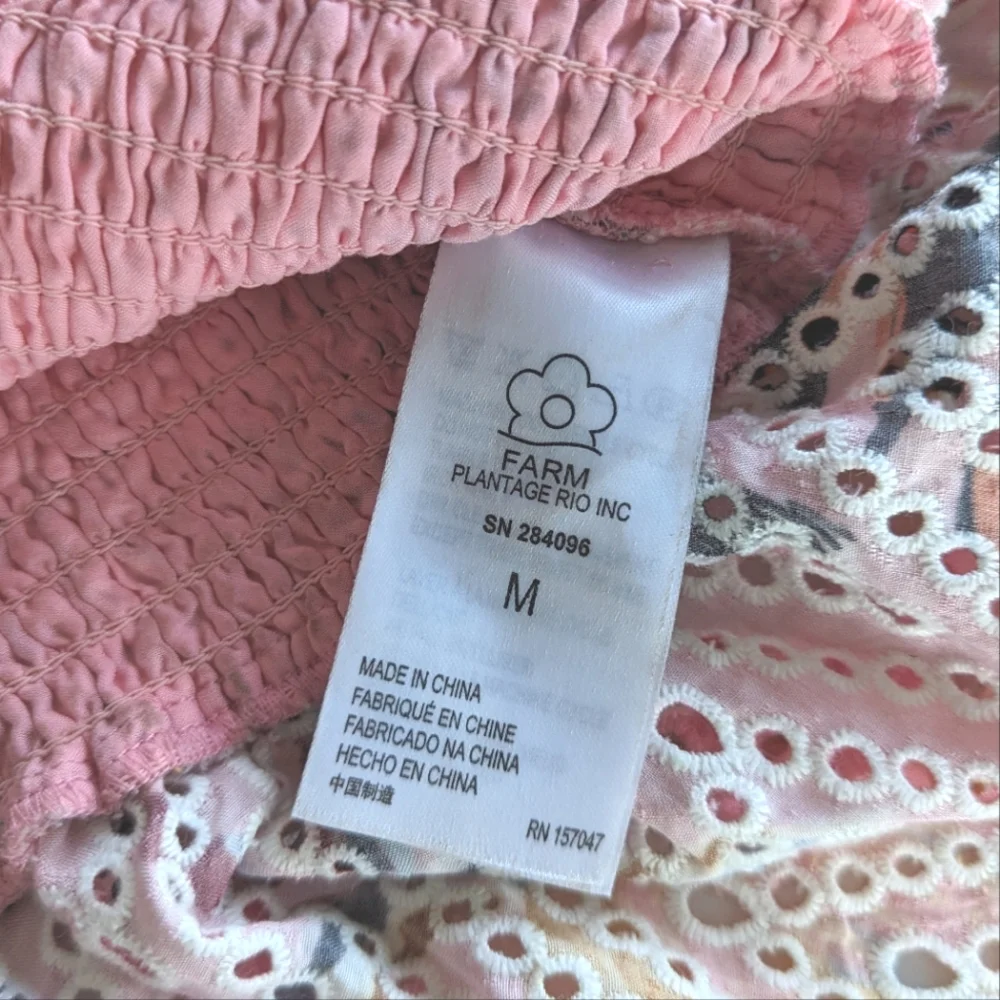FARM Rio Pink Floral Smocked Puff-Sleeve Blouse